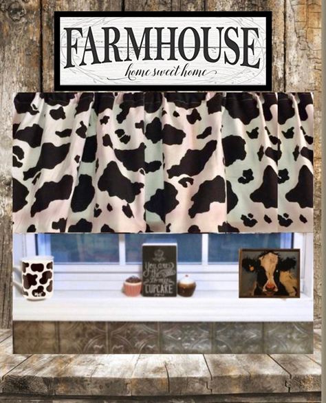 Western Valance, Cow Kitchen Theme, Black And White Valance, Rustic Valances, Farmhouse Valance, Cow Kitchen Decor, Cow House, Cow Kitchen, Custom Valances