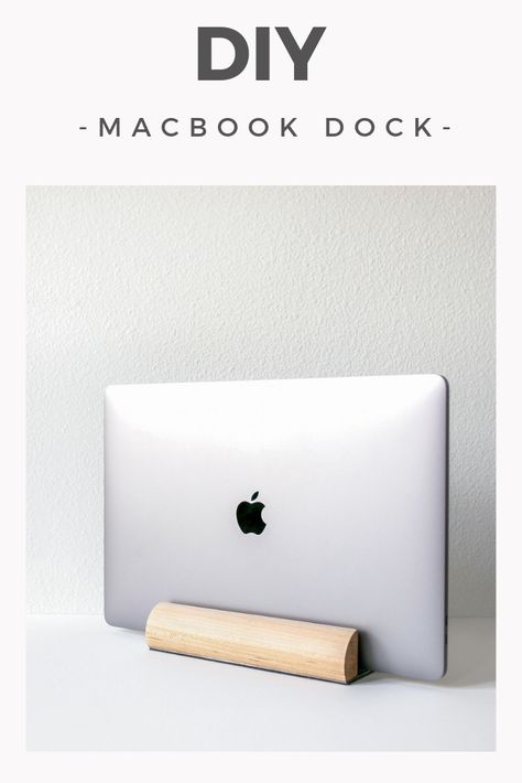 Learn how to build modern laptop dock for your desk. Docking it vertically minimizes the footprint on your desk. Video tutorial! #makergray #macbookdock #mackbookstand #laptopdock #laptopstand #diydeskaccessory #diydesk #diylaptopstand Diy Vertical Laptop Stand, Laptop Holder Diy, Diy Butcher Block Countertops, Desk Calendar Stand, Diy Dock, Diy Laptop Stand, Calendar Stand, Laptop Dock, Diy Desk Accessories