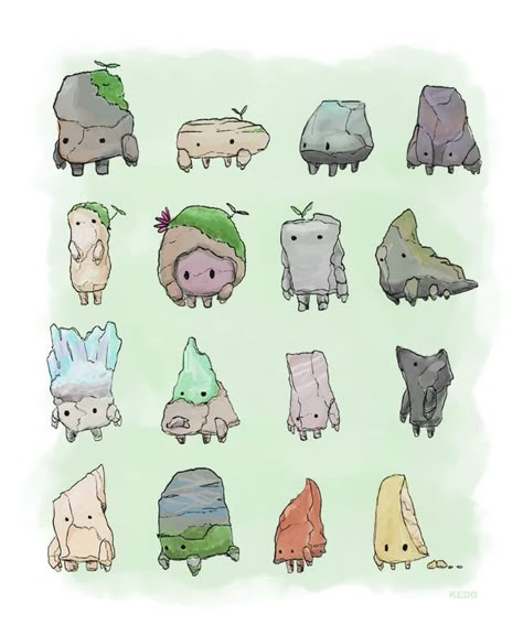 Look des it's cute rocks with faces Creature Drawings, Monster Design, Cute Monsters, Dessin Adorable, Creature Concept Art, 판타지 아트, Creature Concept, 영감을 주는 캐릭터, Character Design References