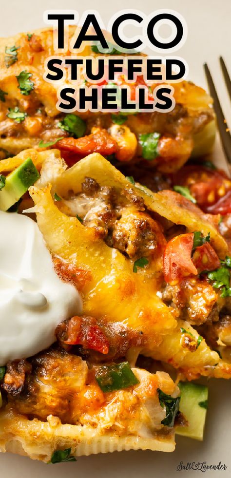 Taco Stuffed Shells Recipe, Jumbo Shell Recipes, Stuffed Shells Beef, Recipe Ricotta, Stuffed Shells With Meat, Shells Stuffed, Taco Tuesday Recipes, Chicken Stuffed Shells, Shell Pasta Recipes