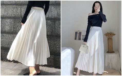 15 Tips on How to Stylishly Pair Long Pleated Skirts for a Chic Look The pleated midi skirt is a must-have in the wardrobe of stylish girls. Learn how to style and mix it for a beautiful look. Explore the most beautiful... #fashionbandung Check more at https://fashionbandung.com/15-tips-on-how-to-stylishly-pair-long-pleated-skirts-for-a-chic-look/ Long Cream Pleated Skirt Outfit, Long Pleated Skirts, White Pleated Skirt, Ootd Fall, Pleated Long Skirt, Pleated Skirts, Pleated Midi Skirt, Stylish Girl, Chic Look