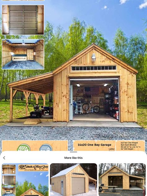 Storage Building With Lean To, Garden Shed Workshop, Shed With Lean To, Tractor Shed Ideas, Tiny Garage, Diy Garage Plans, Build A Garage, Tractor Shed, Barn Style Shed