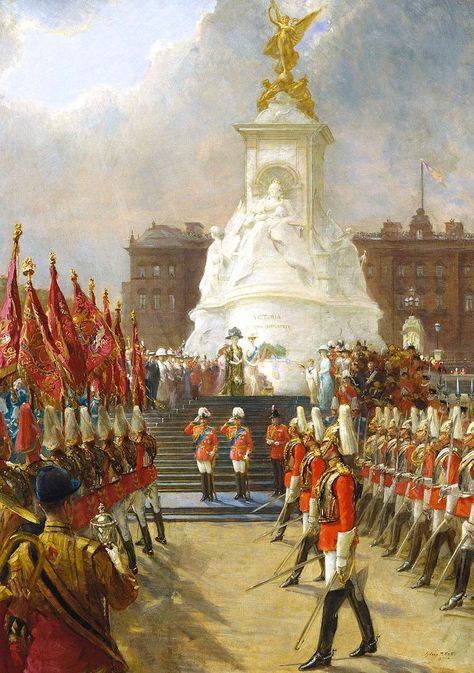 Royal Horse, Victoria Memorial, British Army Uniform, Army Poster, Military Aesthetic, Horse Guards, King George V, Military Artwork, Boy Stuff