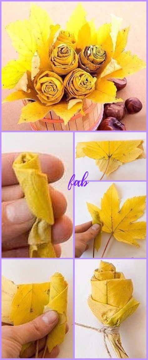 DIY Fall Maple Leaf Rose Flower Bouquet Tutorial Leaf Roses, Flower Bouquet Tutorial, Maple Leaf Tree, Leaf Bouquet, Rose Flower Bouquet, Autumn Leaves Craft, Rose Basket, Bouquet Tutorial, Diy Leaves