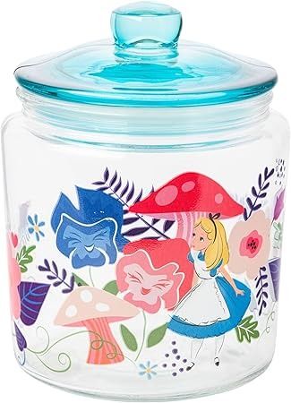 Amazon.com - Silver Buffalo Disney Alice in Wonderland Flowers and Mushrooms Glass Cookie Snack Candy Jar with Lid (Small) Alice In Wonderland Stuff, Alice And Wonderland Decorations, Alice In Wonderland Aesthetic Room, Alice In Wonderland Kitchen, Alice In Wonderland Decor, Wonderland Flowers, Flowers And Mushrooms, Disney Kitchen Decor, Madeline Hatter