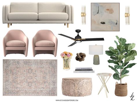 Beige and Blush living room mood board. #punkaccentchairs #shopthelook #moodboard #livingroomdesign #pinklivingroom #homedecor #homefurniture Follow my shop @KeysiHodgeInteriors on the @shop.LTK app to shop this post and get my exclusive app-only content! #liketkit #LTKhome @shop.ltk https://liketk.it/3JS9Y Blush Couch Living Room Decor, Blush Living Room, Blush Pink Living Room, Living Room Mood Board, Mood Board Living Room, Room Mood Board, Interior Design Principles, Rug Placement, Rooms Design