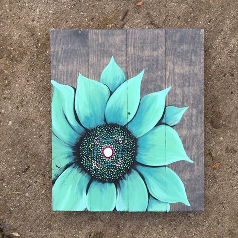 Excited to share this item from my #etsy shop: Teal Sunflower, sunflower barn door, sunflower painting, rustic sonflower painting in barn door, bohemian sunflower, mandala sunflower boh Teal Sunflower, Arte Jazz, Sunflower Mandala, Sunflower Canvas, Pallet Painting, Canvas Painting Diy, Cow Art, Sunflower Painting, Pallet Art