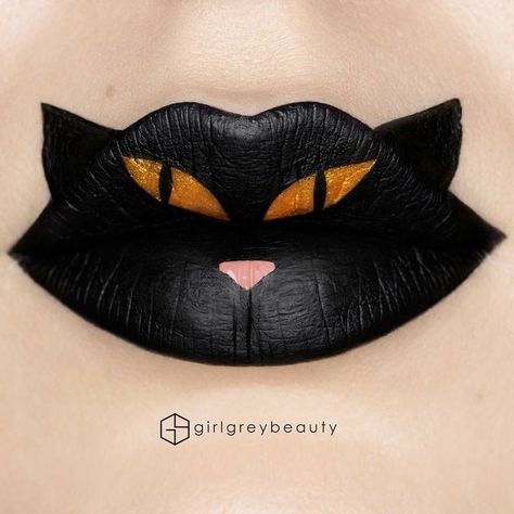 Lip Art Painting, Lip Art Makeup, Lipstick For Fair Skin, Lipstick Designs, Halloween Eye Makeup, Black Kitty, Halloween Eyes, Lipstick Art, Lip Designs