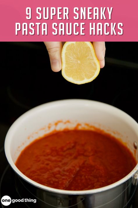 Not only do these 9 clever tips add tons of flavor to pre-made pasta sauces, they also require little to no extra effort. Different Ways To Use Spaghetti Sauce, Ways To Use Pasta Sauce, How To Make And Can Spaghetti Sauce, Canned Spaghetti Sauce Better, Store Bought Spaghetti Sauce Hacks, Jar Pasta Sauce Hacks, Recipes Using Pasta Sauce, Jar Spaghetti Sauce Better, How To Improve Spaghetti Sauce From A Jar