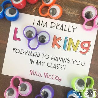 I am really looking forward to having you in my class cards with googly eyes attached. School Open House, Welcome To School, First Day Of School Activities, Back To School Night, School Hairstyles, Back To School Gift, Meet The Teacher, Beginning Of The School Year, New Classroom