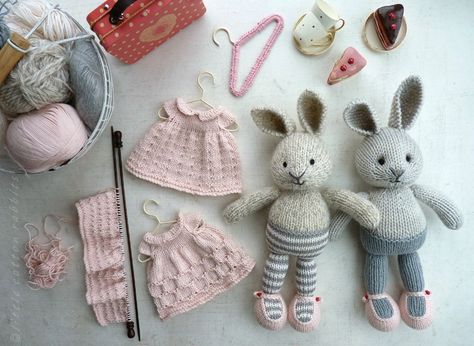 Pink grey Knitting Animals, Knitted Bunnies, Little Cotton Rabbits, Knitted Items, 15 December, Knitted Animals, Sylvanian Families, Sweater Knitting Patterns, Knitted Dolls