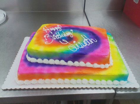 tye dye Tye Dye Cake, Airbrush Cake, Tie Dye Birthday, Sheet Cake Designs, Birthday Sheet Cakes, Rainbow Birthday Cake, Cupcake Cake Designs, Holiday Cupcakes, Yummy Ice Cream