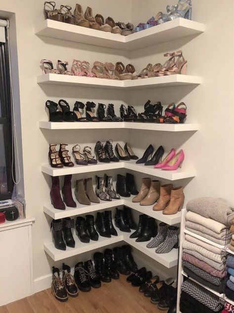 Shelf In Closet, Shoe Shelf In Closet, Show Storage, Home Closet, Dream Closet Design, Closet Shoe Storage, Closet Renovation, Closet Remodel, Closet Decor