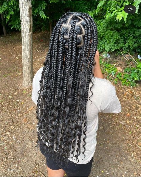 Cute Braids Styles For Black Women, Cute Braided Hairstyles Box Braids, Medium Jumbo Goddess Braids, Box Braids Down, Jumbo Goddess Knotless Braids, Large Goddess Braids With Curls, Not Less Braids With Curls, How To Do Braids With Curls, Black Braiding Hairstyles