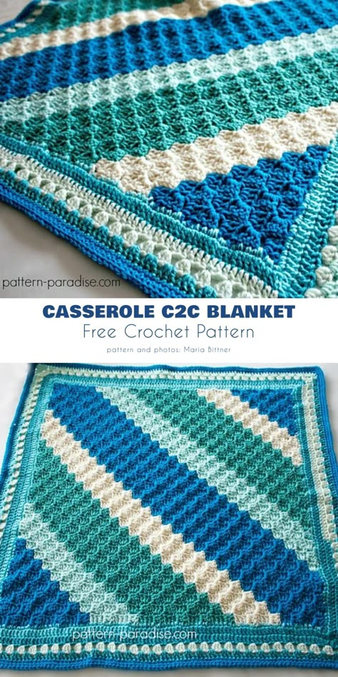 Crochet Casserole C2C Blanket Crochet Baby Blanket Tutorial, Crochet Blanket Border, C2c Patterns, C2c Blanket, C2c Crochet Blanket, Afghans Crochet, Crocheted Blanket, Crochet For Beginners Blanket, Corner To Corner