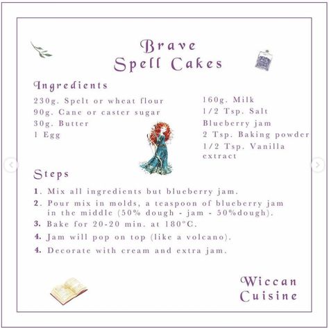 Credit to Carla Torrents (Wiccan Cuisine) Brave Spell Cake Recipe, Brave Cake Recipe, Disney Princess Food Recipes, Cartoon Food Recipes, Disney Food Recipes, Disney Dessert Recipes, Witchy Recipes, Nordic Recipes, Brave Cakes