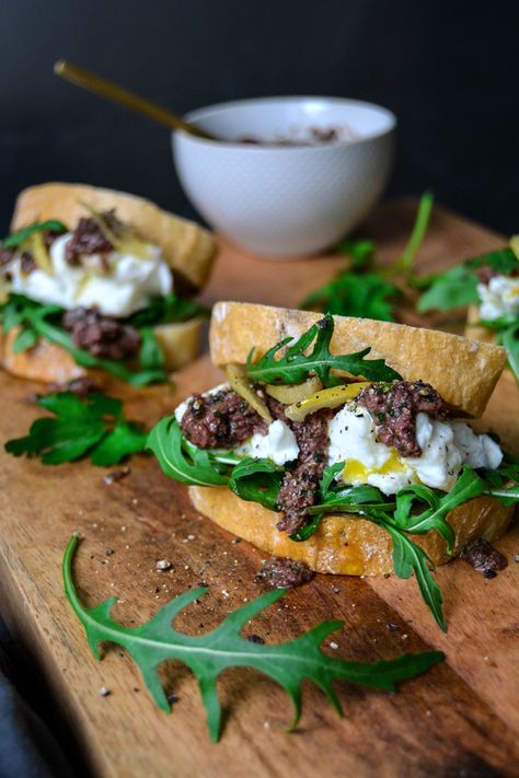 Mozzarella di Bufala and Olive Tapenade Sandwich with Preserved Lemon ° eat in my kitchen | Meike Peters Easy Sandwich Recipes, Preserved Lemon, Buffalo Mozzarella, Olive Tapenade, Deli Food, Moroccan Food, Sandwich Recipe, Tapenade, Middle Eastern Recipes