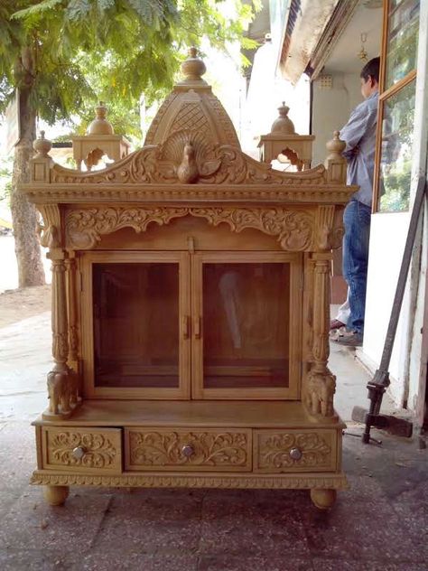 Mandiram Designs, Wooden Temple For Home, Furniture Design Table, Pooja Door Design, Wood Carving Furniture, Wood Bed Design, Mandir Design, Temple Design For Home, Wooden Carving