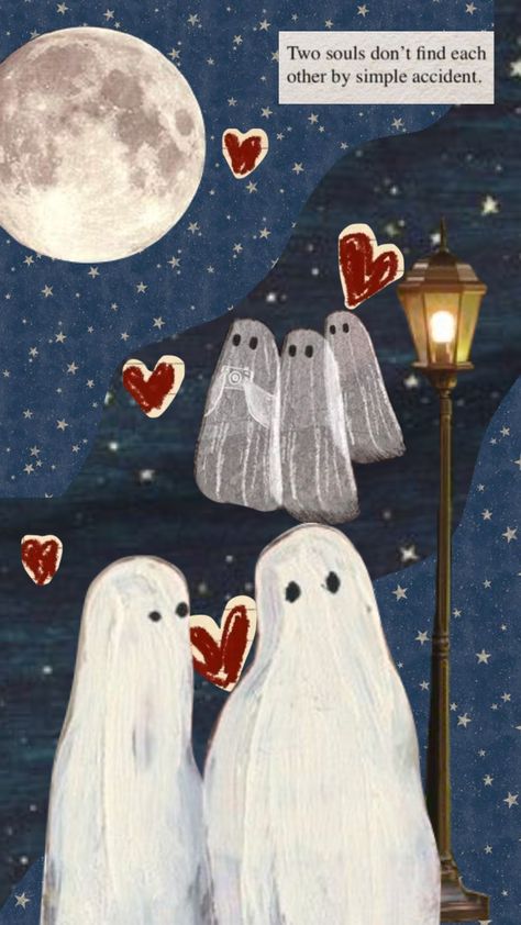 Ghost Couple Painting, Two Ghosts In Love, Ghost In Love, Ghosts Holding Hands, Ghosts In Love, Ghost Painting Ideas, Ghost Romance, Ghost Wallpapers, Ghosts Art