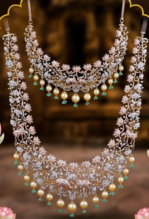 Long Haram Gold Temple Jewellery Designs, Necklace And Haram Set, White Stone Haram, Victorian Jewelry Necklace, Diamond Haram, Frocks For Kids, Jewelry Necklace Simple, Bridal Diamond Necklace, Indian Wedding Jewelry Sets