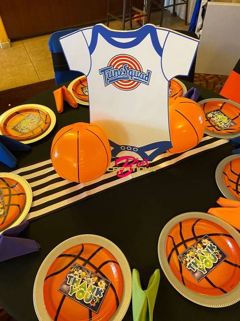 Space Jam Centerpieces Ideas, Space Jam Baby Shower Ideas, Monster Truck Theme Birthday Party, Space Jam Theme, Gender Reveal Baby Shower Themes, Baby Shower Party Themes, Sports Baby Shower, Baby Boy 1st Birthday Party, 1st Birthday Party Decorations