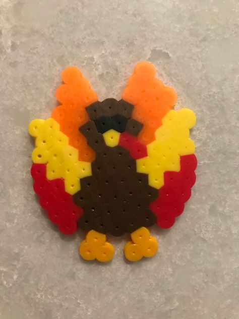 Pearler Bead Patterns Thanksgiving, Turkey Perler Beads, Turkey Melt, Melted Beads, Pearl Beads Pattern, Beads Pattern, Kid Friendly Crafts, Melty Beads, Melting Beads