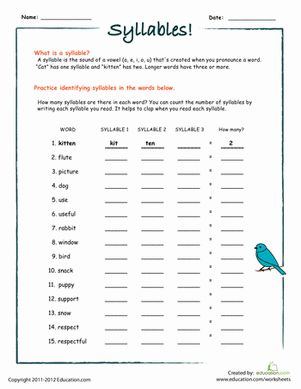 Second Grade Phonics Worksheets: Counting Syllables: Part I Syllable Worksheet For Grade 1, Syllabication Worksheets, Syllables Worksheet, Worksheets For Grade 2, Teaching Syllables, Counting Syllables, Worksheets 2nd Grade, Fun Worksheet, Open Syllables