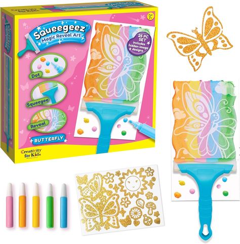 Amazon.com: Creativity for Kids Squeegeez Magic Reveal Craft Kit: Butterfly - Kids Painting Art Activity, Gifts for Girls and Boys Ages 7-12+ : Everything Else Create Abstract Art, Surprise Images, Butterfly Kids, Holographic Stickers, Painting Activities, Art Butterfly, Activity Kits, Dot Art Painting, Crafts For Girls