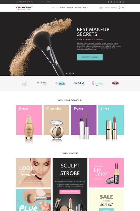 Cosmetro is a stunning WordPress theme designed for cosmetics stores. With its intuitive Elementor page builder and WooCommerce compatibility, the theme offers a range of customization options to create a unique and personalized website. The theme includes multiple homepage layouts, customizable color schemes, and specialized features such as a product filter and search option, wishlist, and product quick view. Makeup Website Design, Cosmetic Website Design, Cosmetics Website Design, Cosmetic Website, Cosmetics Design, Cosmetics Store, Makeup Secret, Unique Makeup, Makeup Store