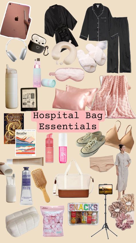 What to pack to your stay in the hospital - girl edition Hospital Delivery Bag, Nicu Hospital Bag Packing Lists, Overnight Hospital Bag Surgery, Hospital Outfit Surgery, Hospital Care Package Ideas For Women, Surgery Hospital Bag, What To Pack In Hospital Bag, Hospital Girl, Kids Surgery