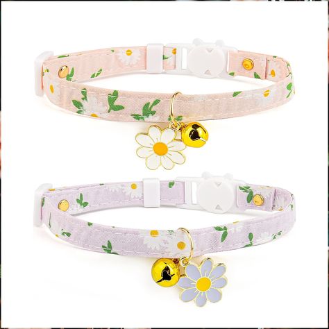 2 Pack Cotton Breakaway Cat Collar with Bell,Pink&Purple Flowers Pendant Cute Cat Collar Kitten Collar,Ideal for Girl Cats Bo Yellow Green Flowers, Collar With Bell, Kitten Collar, Daisy Pendant, Boy Cat, Kitten Collars, Handmade Dog Collars, Pink And Purple Flowers, Purple Pattern