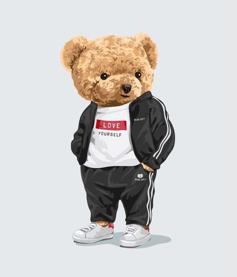 Cute bear doll in sport fashion track su... | Premium Vector #Freepik #vector #design #fashion #sports #cartoon Ted Movie, Just Do It Wallpapers, Teddy Bear Cartoon, Bear Vector, Motorcycle Illustration, Illustration Story, Teddy Bear Design, Teddy Bear Pictures, Polo Bear