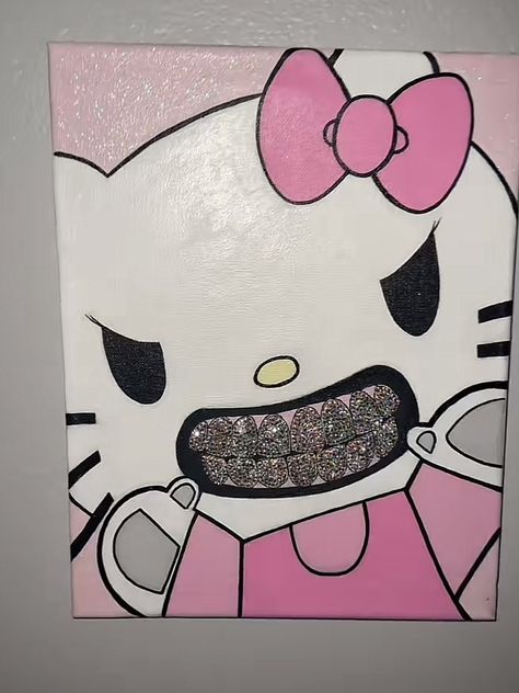 Hello Kitty Pop Art, Hello Kitty Canvas Painting, Rhinestone Ideas, Hello Kitty Painting, Insta Board, Artsy Girl, Handmade Gifts For Boyfriend, Spiderman Art Sketch, Meaningful Drawings