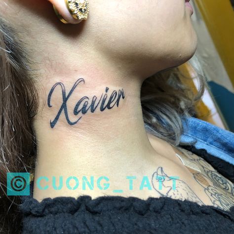 Xavier Tattoo Ideas, Xavier Name Tattoo Ideas, Xavier Tattoo Name, Name Face Tattoo, Xavier Name Tattoo, Fine Line Lettering, Lettering Name, Matching Bff Tattoos, Matching Bff