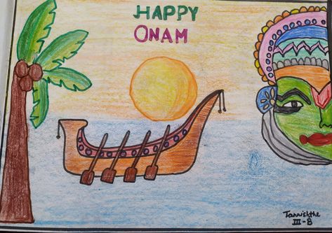 Easy Onam scene for kids Onam Drawing Ideas, Onam Pictures For Drawing, Onam Drawing, Onam Pictures, Pictures For Drawing, Crafts For Kids Easy Diy, Scene Diy, Onam Festival, Crafts For Kids Easy