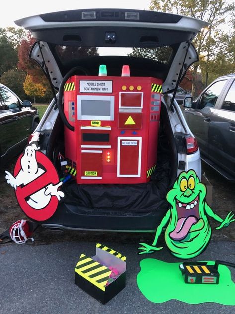 Store Christmas Lights, Ghost Busters Birthday Party, Halloween Car Decorations, Trunker Treat Ideas, Red Presentation, Ghostbusters Theme, Ghostbusters Party, Trunk Or Treat Ideas, Toy Story Costumes