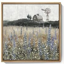 Rustic Landscaping, Farmhouse Paintings, Large Framed Wall Art, Barn Pictures, Flower Canvas Art, Wildflower Field, Lavender Flower, Wall Art For Living Room, Large Canvas Wall Art