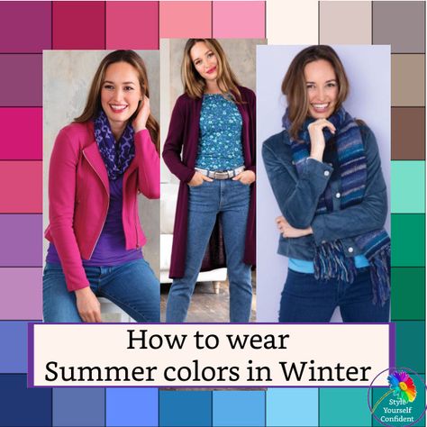 Outfits For Summer Coloring, Cool Summer Color Palette Capsule Wardrobe, Created Colorful Cool Summer, Hoc Summer Color Palette, House Of Colour True Summer, Summer House Of Colour Outfits, Cool Summer Color Palette Clothes, Dark Summer House Of Colour, House Of Color Style Analysis