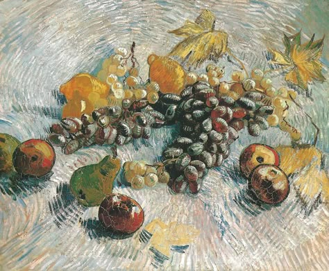 Vincent van Gogh - Still Life with Apples, Pears, Lemons and Grapes, 1887 at the Art Institute of Chicago IL | by mbell1975 Painting Of Fruit, Van Gogh Still Life, Grape Painting, Art Vincent Van Gogh, Artist Van Gogh, Still Life With Apples, Vincent Willem Van Gogh, Art Van Gogh, Vincent Van Gogh Paintings