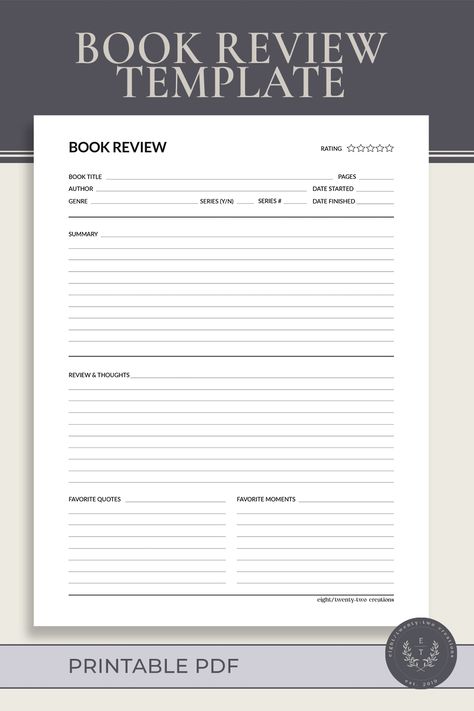 Diy Book Review Journal, Book Summary Template, Writing A Book Review, Book Review Journal, High School Books, Books Review, Book Review Template, Review Template, Chapter Summary