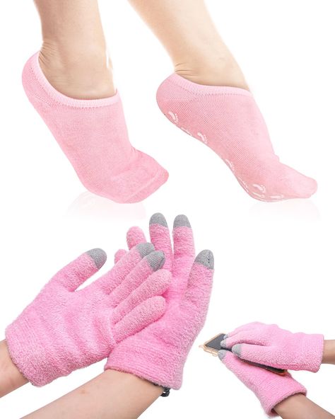 PRICES MAY VARY. Soft Material - The Moisturizing Gloves and Socks made of super soft cotton and silicone. Which are enriched with vitamin E which can moisturize your whole feet and hands, hydrates and softens hard, dry, rough feet, calluses, heels, toes, hands and cuticles Please Note the Size: The comfortable fuzzy fabric exterior material stretches to comfortably fit up to women size 9.5, men size 8.5. Full cover design of gel lotion socks gloves set will bring you a better soften and moistur Lotion Socks, Feet Skin Care, Moisturizing Gloves, Gel Socks, Chapped Hands, Fuzzy Fabric, Soft Material, Cover Design, Touch Screen