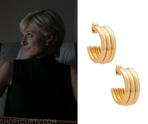 The Crown: Season 6 Episode 4 Princess Diana's Gold Multi Hoop Earrings Princess Diana Earrings, Diana Jewellery, Diana Earrings, Princess Diana Jewelry, The Crown Season, 4 Princess, Cartier Earrings, Fancy Fashion, Princes Diana