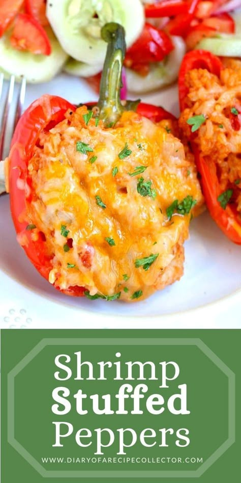 Stuffed Peppers Shrimp, Crab And Shrimp Stuffed Bell Peppers, Shrimp Stuffed Bell Peppers, Shrimp Stuffed Peppers, Grilled Stuffed Peppers, Pepper Recipes Healthy, Bell Peppers Stuffed, Creole Shrimp, Sweet Pepper Recipes