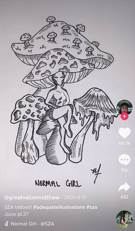 Sza Ctrl Tattoos, Normal Girl Sza, Tattoos Simplistic, Sza Ctrl, Grunge Tattoo, Lyric Tattoos, Flash Sheets, Mushroom Tattoos, 20 Something