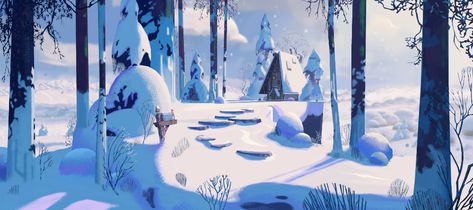 ArtStation - 3D Winter Wonderland, Arthur Sarah Gonçalves Winter Wonderland Illustration, Winter Cabin Aesthetic, Stylised Illustration, Wonderland Illustration, Stylized Illustration, Snow Illustration, Illustration Tutorial, 동화 삽화, Bg Design