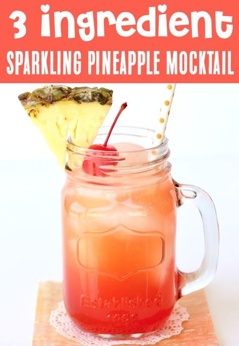 Craving a tropical refreshing drink? This Sparkling Pineapple Mocktail Recipe is the perfect combination of sweet with a splash of aloha! Non Alcoholic Drinks For Summer Easy, Fun Mocktails Non Alcoholic, Summer Mocktails Non Alcoholic, Easy Non Alcoholic Drinks, Summer Mocktail Recipe, Non Alcoholic Mocktail, Refresher Drinks, Crystal Light Drinks, Summer Mocktail