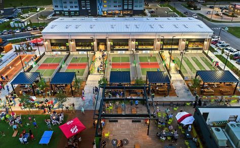 Chicken N Pickle, Tennis Court Design, Outdoor Sports Court, Storefront Signage, Sports Court, Plaza Design, Tiny House Village, Spa Interior Design, Food Park