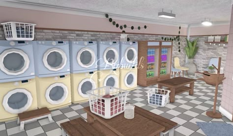 Bloxburg Town Road Layout, Bloxburg Town Decorations, Laundry Mat Bloxburg Ideas, Bloxburg Indie House, Bloxburg Laundry Mat Ideas, Bloxburg University Ideas, Bloxburg Market Ideas, Bloxburg Town Houses Ideas, Bloxburg Parking Lot Ideas