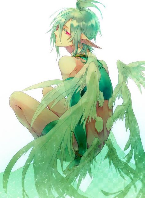 Anime Green Hair, Girl Character Design, Anime Alien, Anime Hairstyles Male, Male Fairy, Fairy Boy, Anime Male, Girl Character, Hair Anime