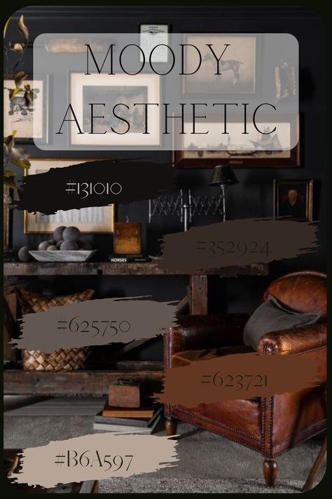 Aesthetic Hex Codes, Dark Academia Color Palette, Dark Academia Color, Moody Dark Academia, Moody Aesthetic, Dark Color Palette, Hex Color Palette, Color Schemes Colour Palettes, Hex Color Codes